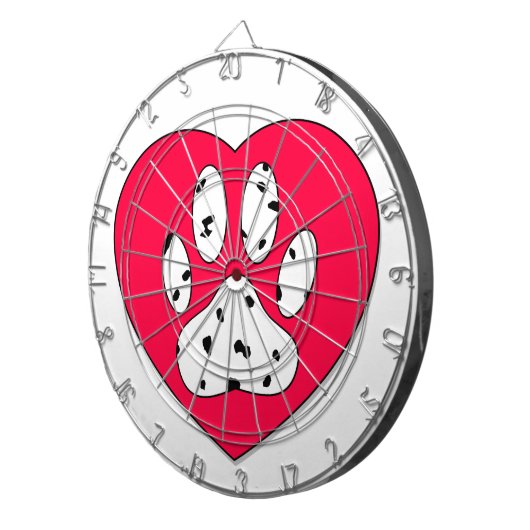 Dalmatiner Paw Print in rotem Herzen Dartscheibe (Vorderseite rechts)