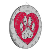 Dalmatiner Paw Print in rotem Herzen Dartscheibe (Vorderseite Links)