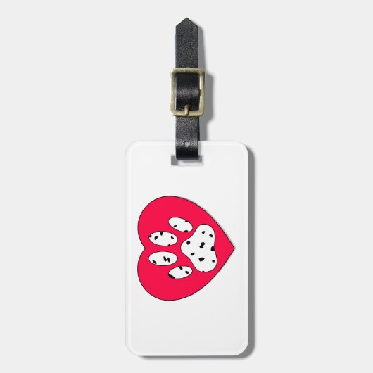 Dalmatiner Paw Print in rotem Herzen Gepäckanhänger (Vorderseite vertikal)