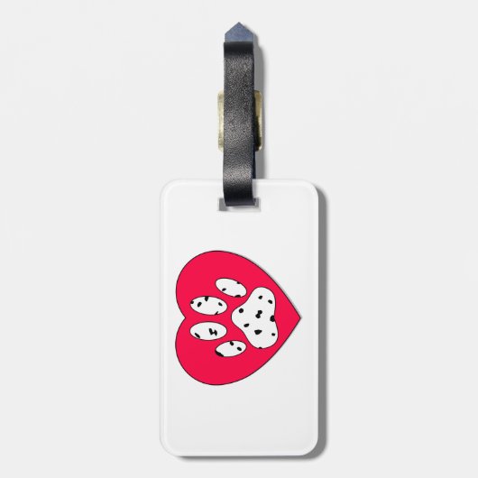 Dalmatiner Paw Print in rotem Herzen Gepäckanhänger (Rückseite vertikal)