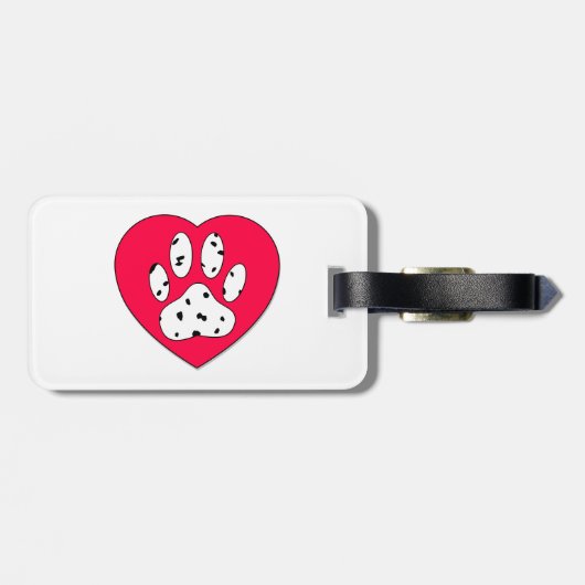 Dalmatiner Paw Print in rotem Herzen Gepäckanhänger (Rückseite horizontal)