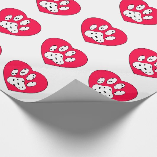 Dalmatiner Paw Print in rotem Herzen Geschenkpapier (Ecke)