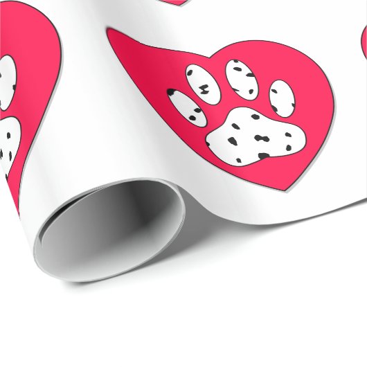 Dalmatiner Paw Print in rotem Herzen Geschenkpapier (Rolleneckpunkt)