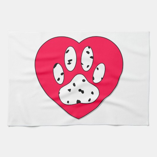 Dalmatiner Paw Print in rotem Herzen Geschirrtuch (Horizontal)