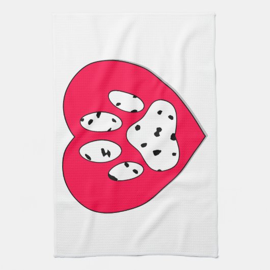 Dalmatiner Paw Print in rotem Herzen Geschirrtuch (Vertikal)