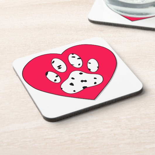 Dalmatiner Paw Print in rotem Herzen Getränkeuntersetzer (Linke Seite)