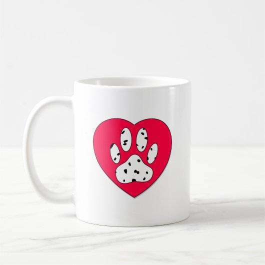 Dalmatiner Paw Print in rotem Herzen Kaffeetasse (Links)