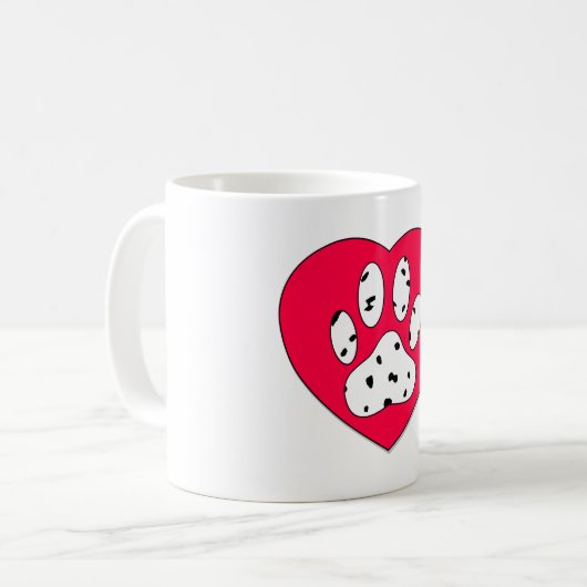 Dalmatiner Paw Print in rotem Herzen Kaffeetasse (Vorderseite Links)