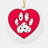 Dalmatiner Paw Print in rotem Herzen Keramik Ornament (Vorne)