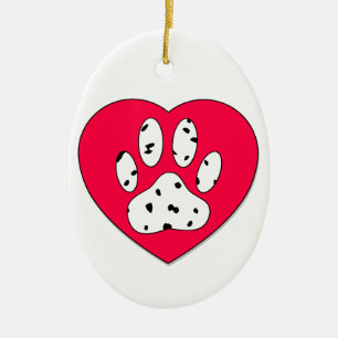 Dalmatiner Paw Print in rotem Herzen Keramik Ornament