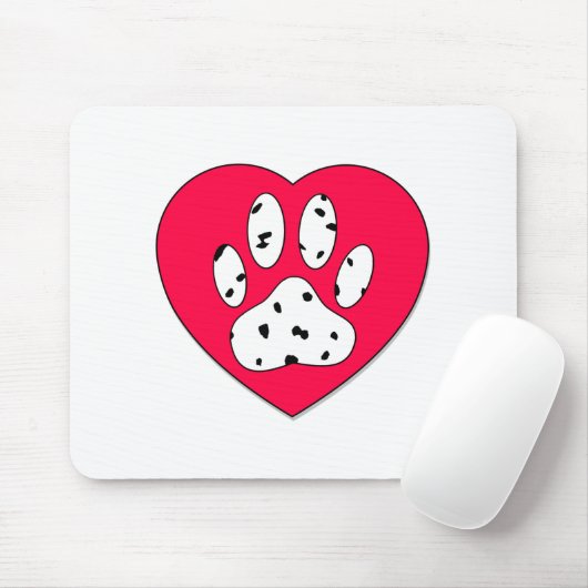 Dalmatiner Paw Print in rotem Herzen Mousepad (Mit Mouse)