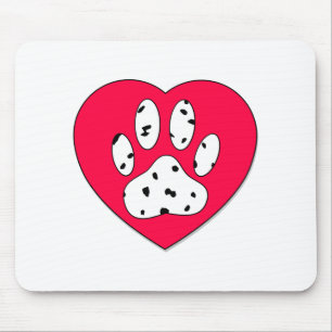 Dalmatiner Paw Print in rotem Herzen Mousepad