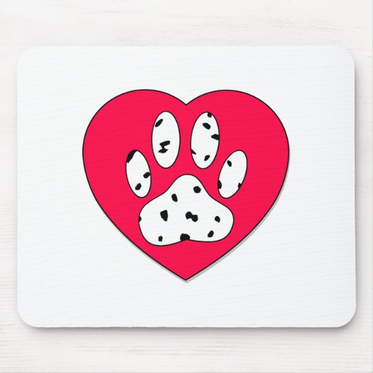 Dalmatiner Paw Print in rotem Herzen Mousepad (Vorne)