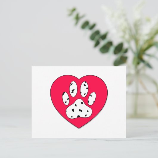 Dalmatiner Paw Print in rotem Herzen Postkarte (Stehend Vorderseite)