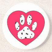 Dalmatiner Paw Print in rotem Herzen Sandstein Untersetzer (Vorne)