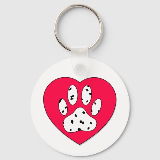 Dalmatiner Paw Print in rotem Herzen Schlüsselanhänger (Vorderseite)