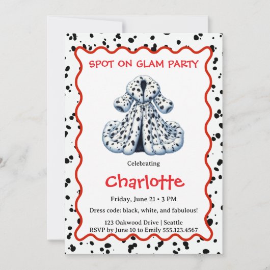 Dalmatiner Print Birthday | Schwarz-Weiß-Party Einladung (Vorderseite)