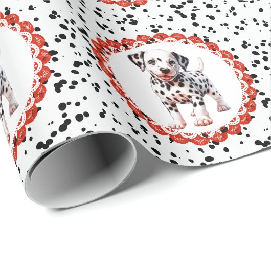 Dalmatiner Print Birthday | Schwarz-Weiß-Party Geschenkpapier (Rolleneckpunkt)