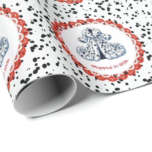 Dalmatiner Print Birthday | Schwarz-Weiß-Party Geschenkpapier (Rolleneckpunkt)