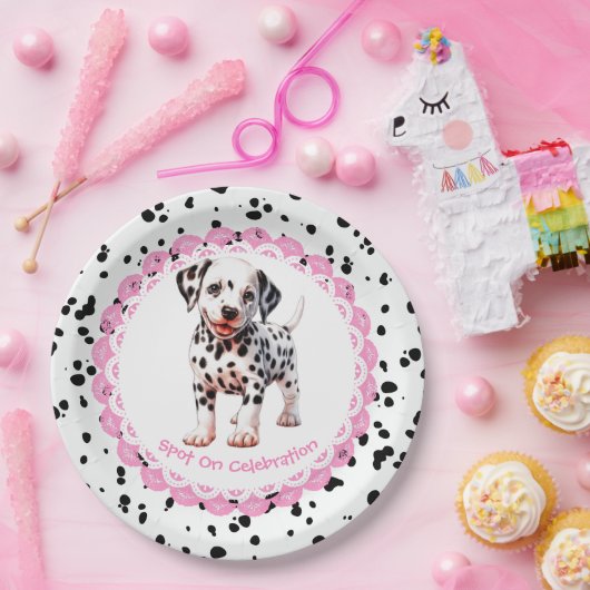 Dalmatiner Print Birthday | Schwarz-Weiß-Party Pappteller (Party)