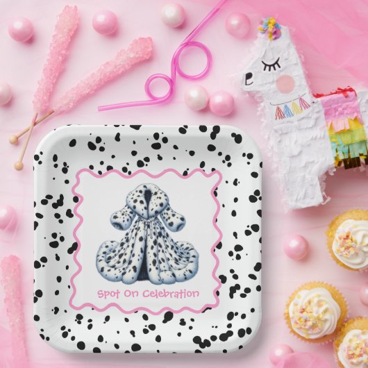 Dalmatiner Print Birthday | Schwarz-Weiß-Party Pappteller (Party)