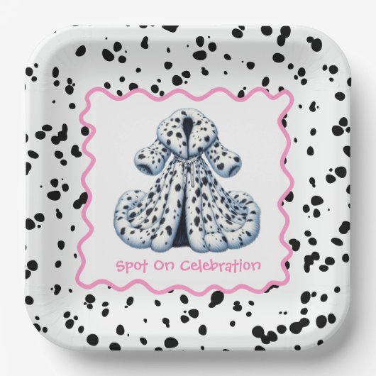 Dalmatiner Print Birthday | Schwarz-Weiß-Party Pappteller (Vorderseite)