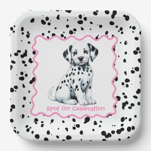 Dalmatiner Print Birthday | Schwarz-Weiß-Party Pappteller (Vorderseite)