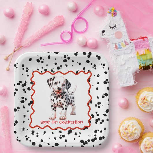 Dalmatiner Print Birthday | Schwarz-Weiß-Party Pappteller (Party)