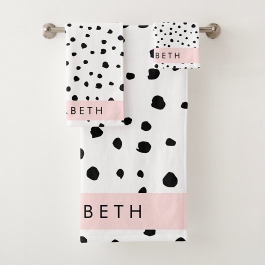Dalmatiner Punkte, Punkte, schwarz und weiß, Ihr N Badhandtuch Set (Insitu)