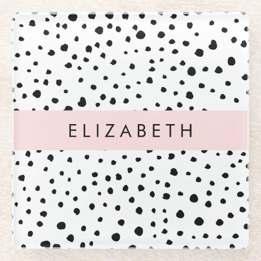 Dalmatiner Punkte, Punkte, schwarz und weiß, Ihr N Glasuntersetzer (Vorderseite)