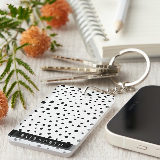 Dalmatiner Punkte, Punkte, schwarz und weiß, Ihr N Schlüsselanhänger (Vorderseite rechts)
