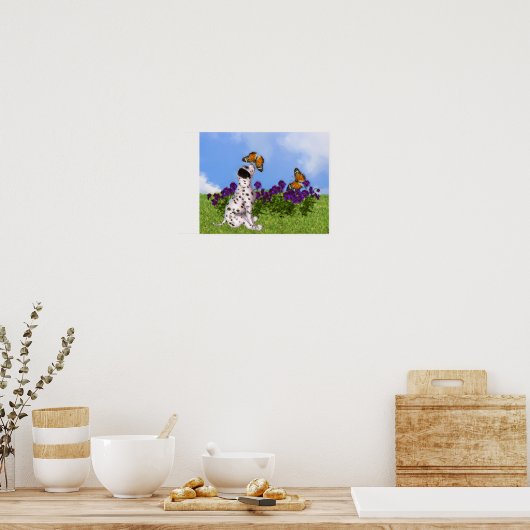 Dalmatiner Puppy Butterflies Dog Art Foto Malerei Poster (Küche)