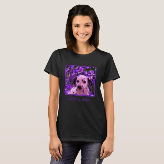 Dalmatiner Puppy Iris Blume Hund Kunst T-Shirt (Vorne ganz)