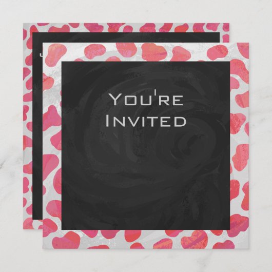 Dalmatiner Rosa und Weiß mit Monogramm Einladung (Vorne/Hinten)