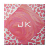 Dalmatiner Rosa und Weiß mit Monogramm Fliese (Vorderseite)