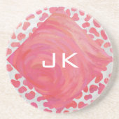 Dalmatiner Rosa und Weiß mit Monogramm Getränkeuntersetzer (Vorne)