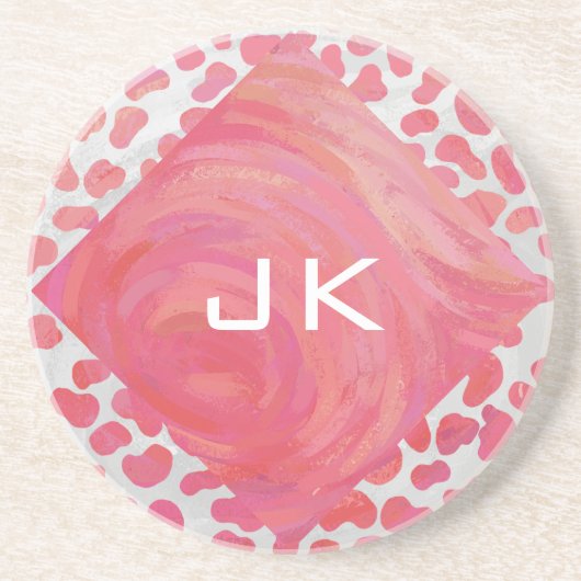 Dalmatiner Rosa und Weiß mit Monogramm Getränkeuntersetzer (Vorne)