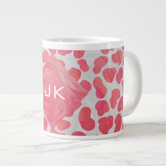 Dalmatiner Rosa und Weiß mit Monogramm Jumbo-Tasse (Vorderseite Rechts)