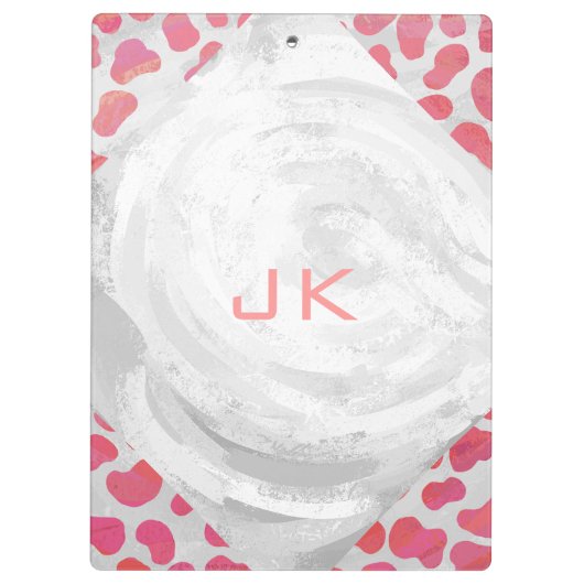 Dalmatiner Rosa und Weiß mit Monogramm Klemmbrett (Rückseite)