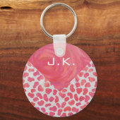 Dalmatiner Rosa und Weiß mit Monogramm Schlüsselanhänger (Vorderseite)