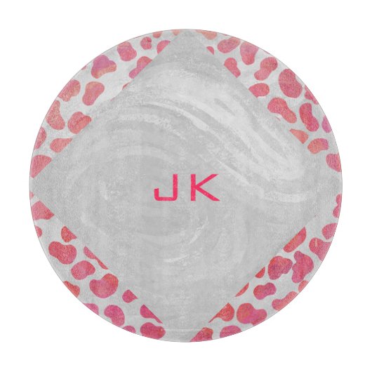 Dalmatiner Rosa und Weiß mit Monogramm Schneidebrett (Vorderseite)