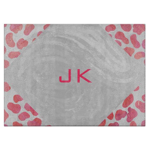 Dalmatiner Rosa und Weiß mit Monogramm Schneidebrett (Vorderseite)