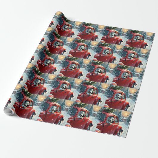 Dalmatiner-Schneefahrt-Weihnachtsbild Geschenkpapier (Ungerollt)