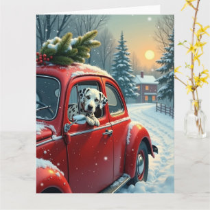 Dalmatiner-Schneefahrt-Weihnachtsbild Karte