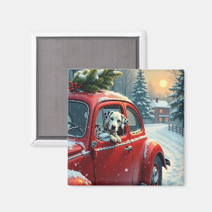 Dalmatiner-Schneefahrt-Weihnachtsbild Magnet