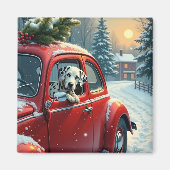 Dalmatiner-Schneefahrt-Weihnachtsbild Magnet (Vorne)