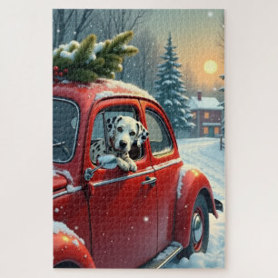 Dalmatiner-Schneefahrt-Weihnachtsbild Puzzle