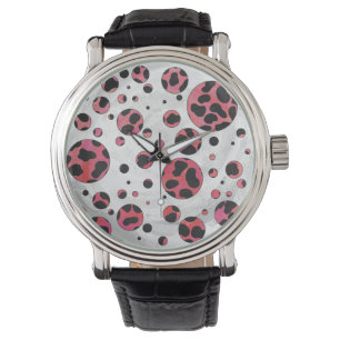 Dalmatiner Schwarz und Rot mit Polka Dots Armbanduhr