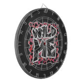 Dalmatiner Schwarz und Rot mit Wilden Mich Dartscheibe (Vorderseite Links)