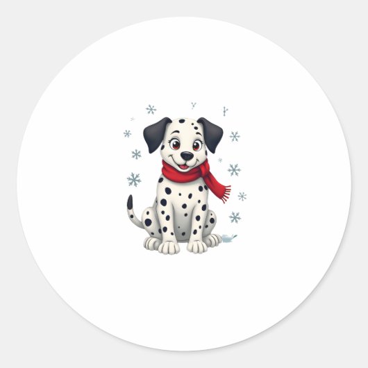 Dalmatiner Snowy Fun Runder Aufkleber (Vorderseite)